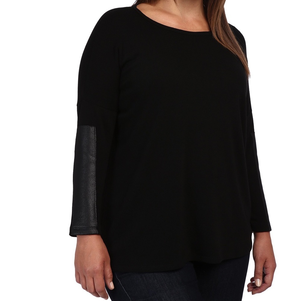 NWT Karen Kane: Large Black Knitted Crop Sleeve Round Neck Sweater